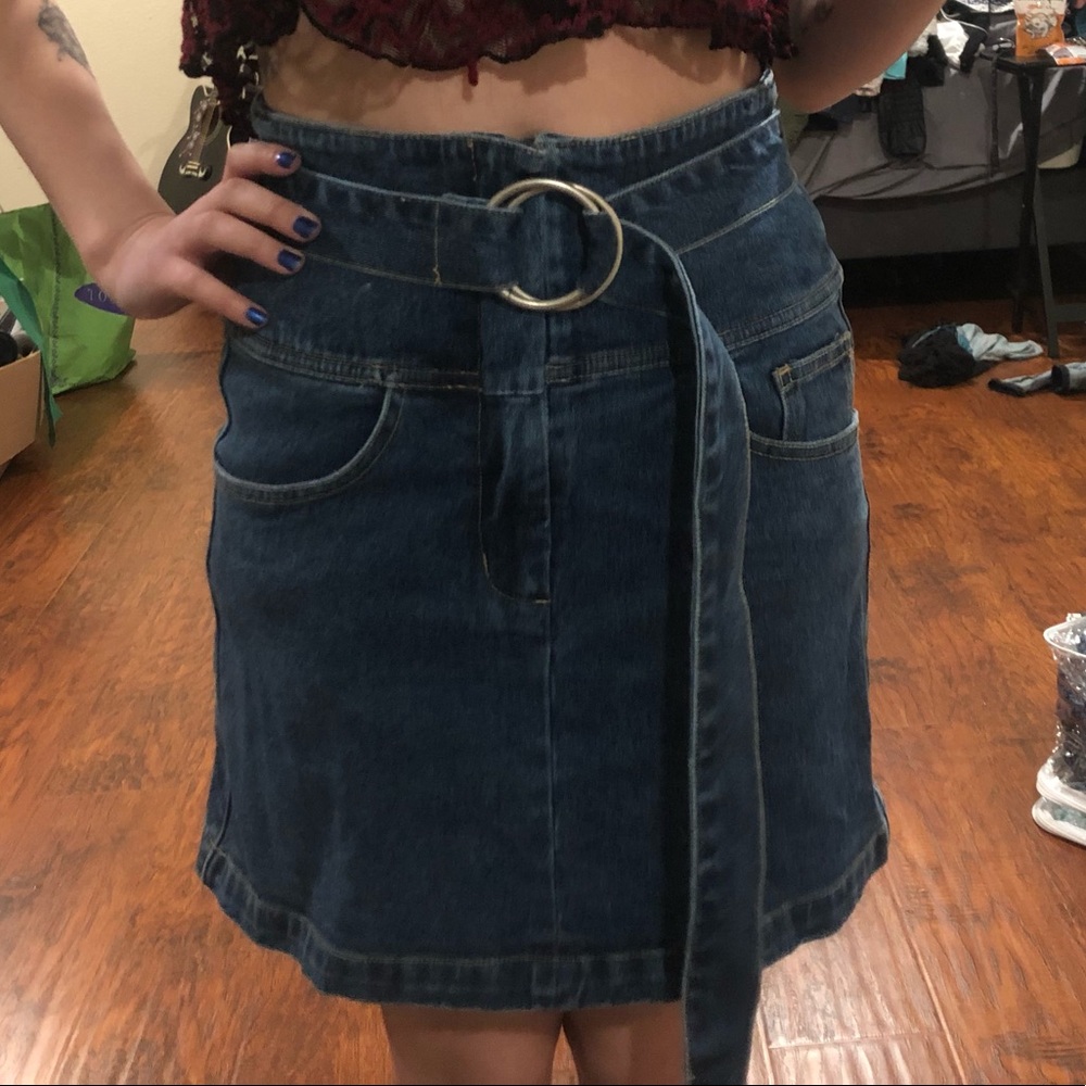 High waisted denim skirt